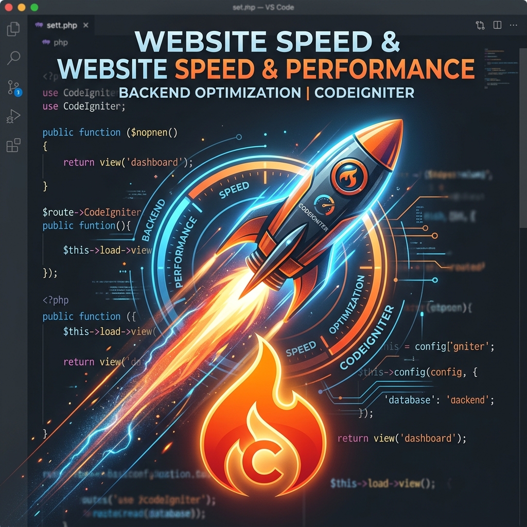 Ilustrasi optimasi performa dan skalabilitas CodeIgniter 4 tutorial programming infokoding