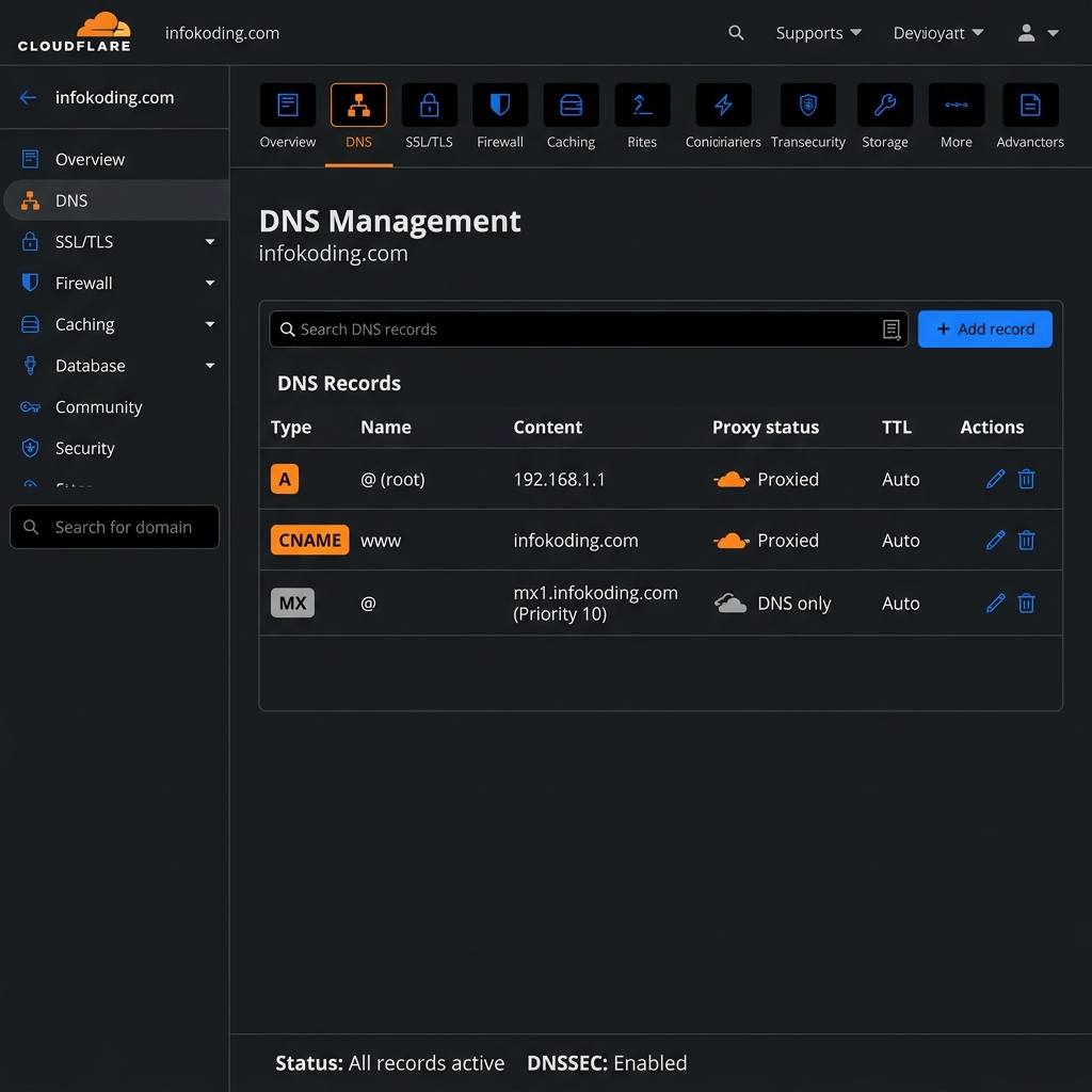 Dashboard manajemen DNS Cloudflare untuk Server & DevOps