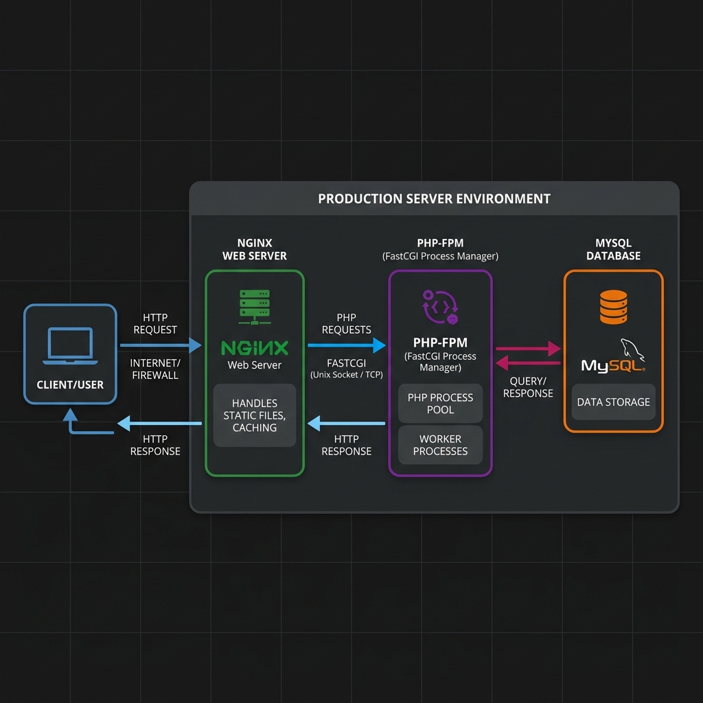 Diagram Arsitektur Nginx dan PHP-FPM