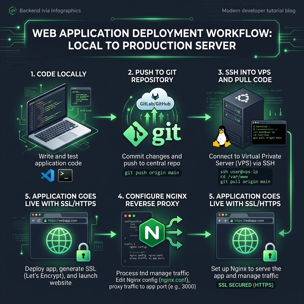 Skema deployment ke production server untuk pemula