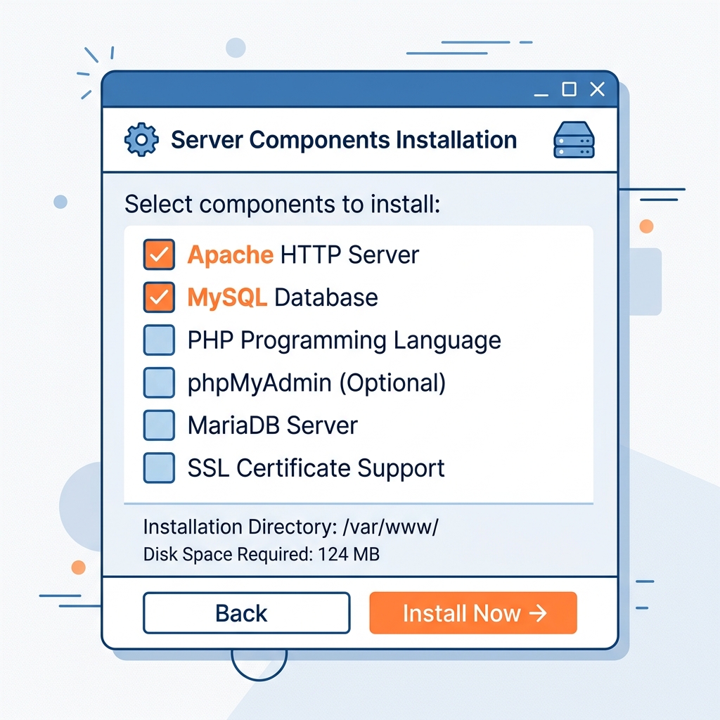 Pilih komponen Apache dan MySQL