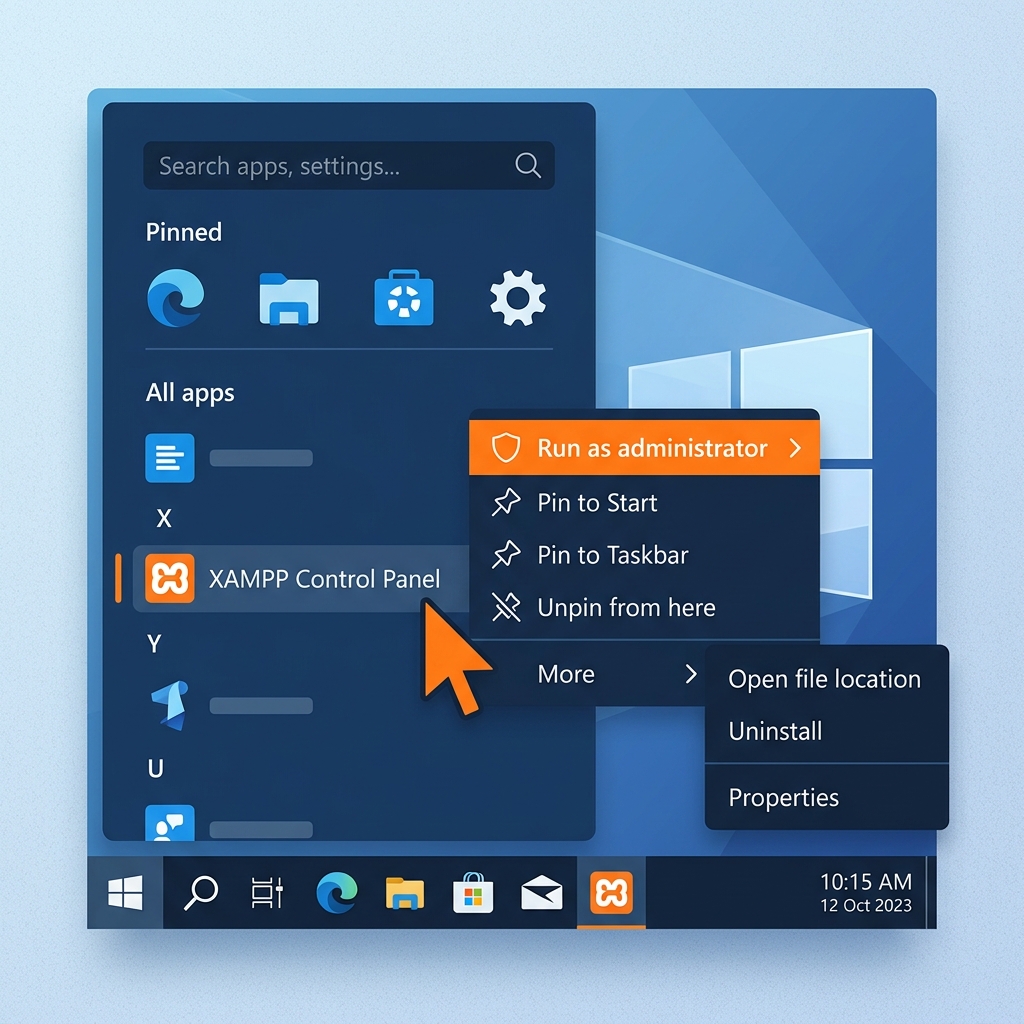 Buka XAMPP Control Panel sebagai Administrator