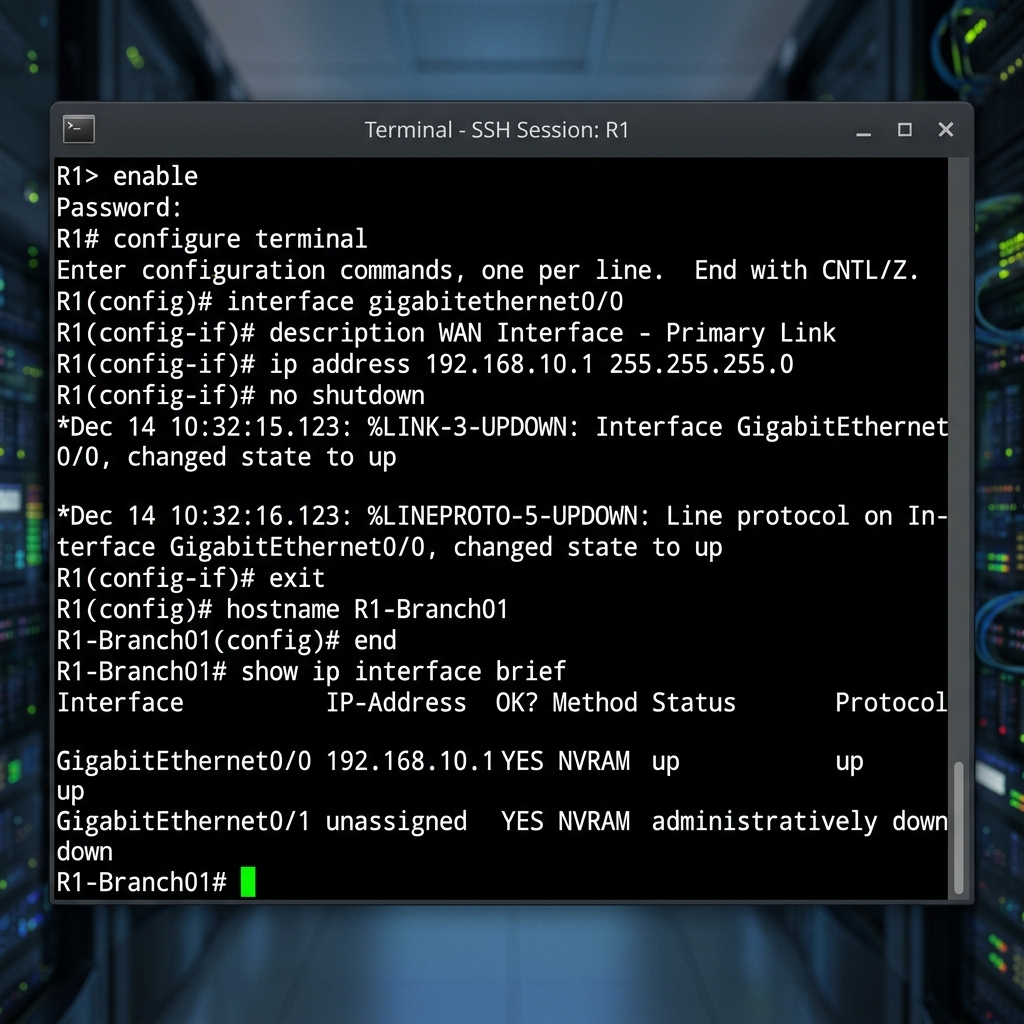 Screenshot CLI Cisco Packet Tracer Router