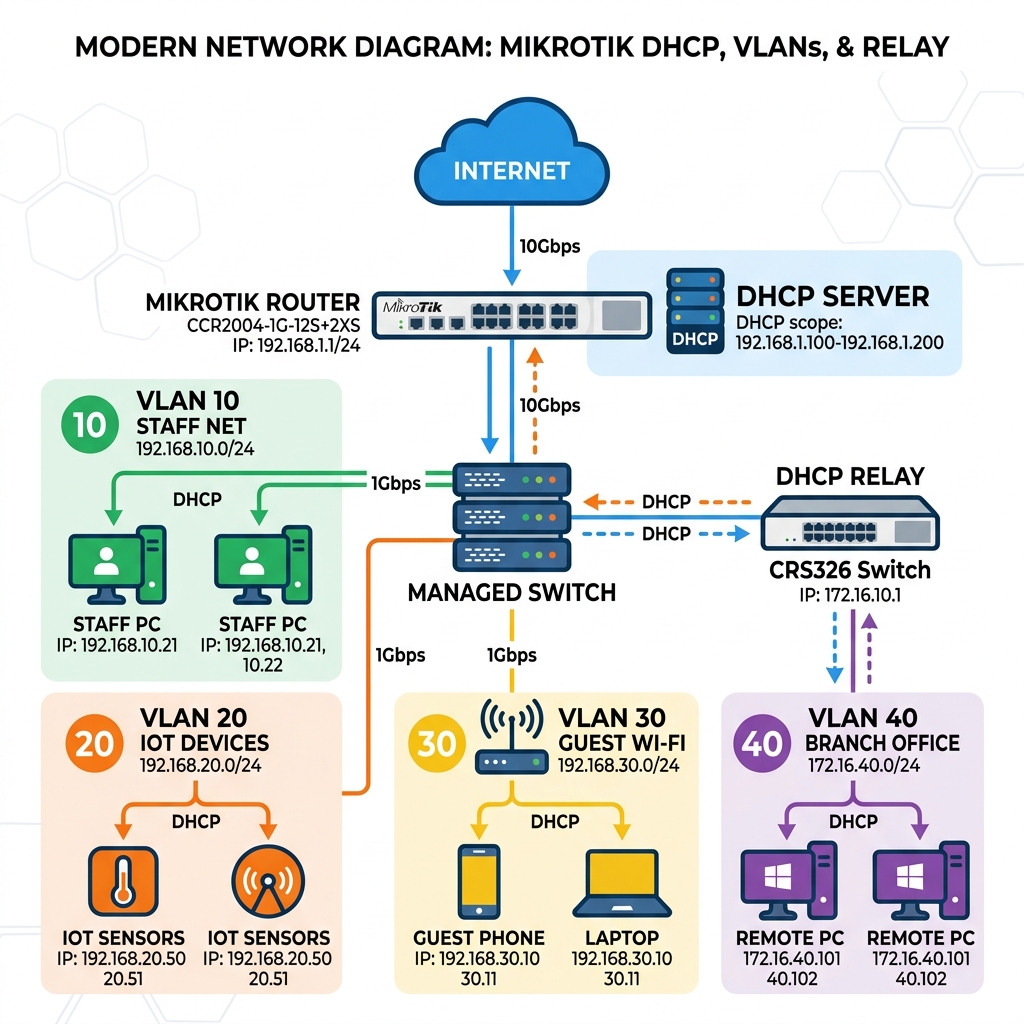 Arsitektur jaringan DHCP MikroTik