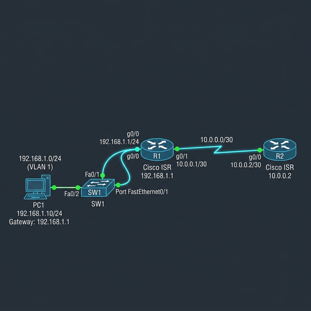Diagram Topologi Konfigurasi Interface Cisco - Packet Tracer Router & Switch