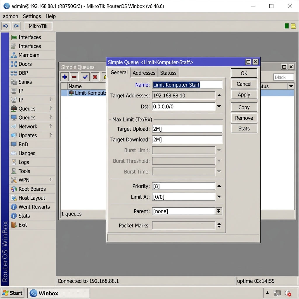 Screenshot Winbox Simple Queue MikroTik